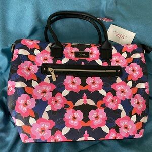 Trina Turk Black Tote with Pink and Purple Floral Design